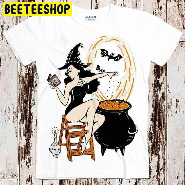 Halloween Witch Pin Up Vintage Retro Trending Unisex Shirt