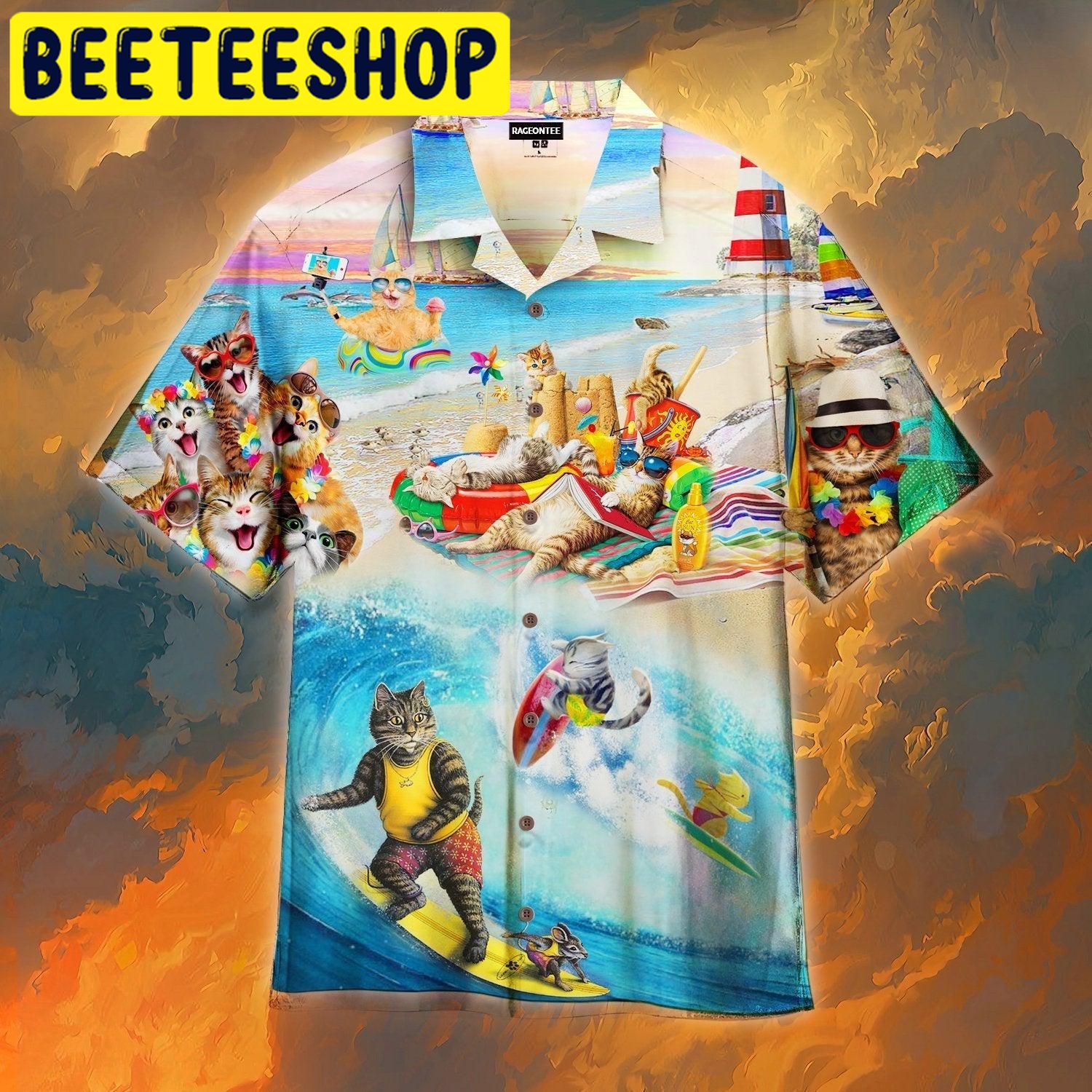 Happy Surfing Day With Cats Hawaiian Shirt