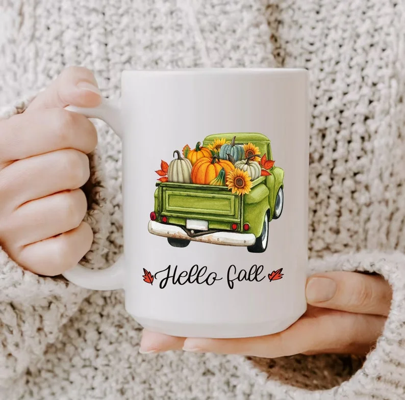 Hello Fall Pumpkin Car Halloween Gift Idea Mug