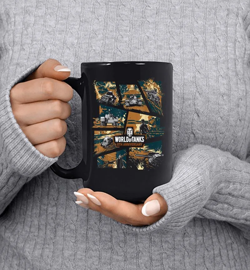 Herren World of Tanks zum 8 Jahrestag in orange und blau Mug