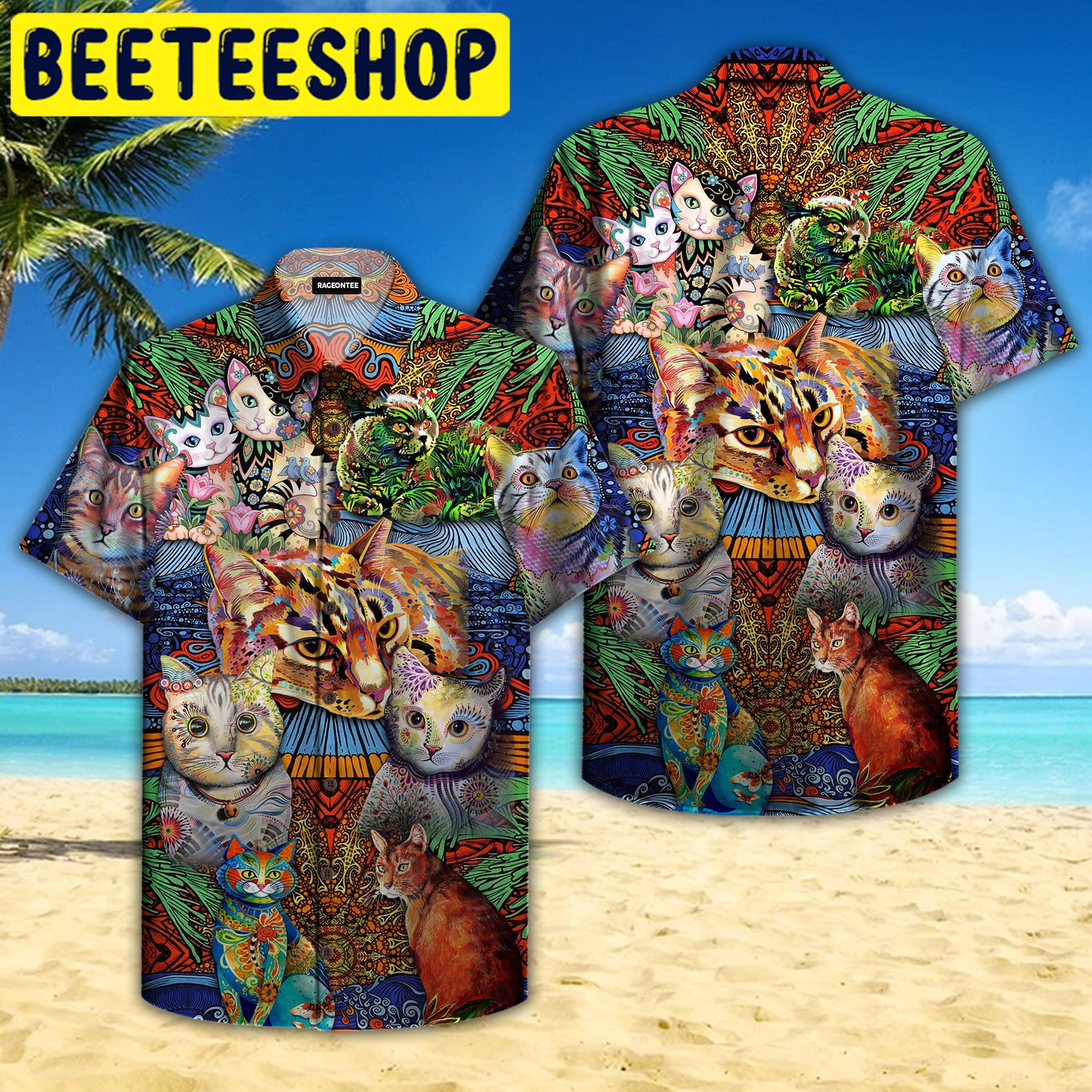 Hippie Cats Peace Life Colorful Hawaiian Shirt