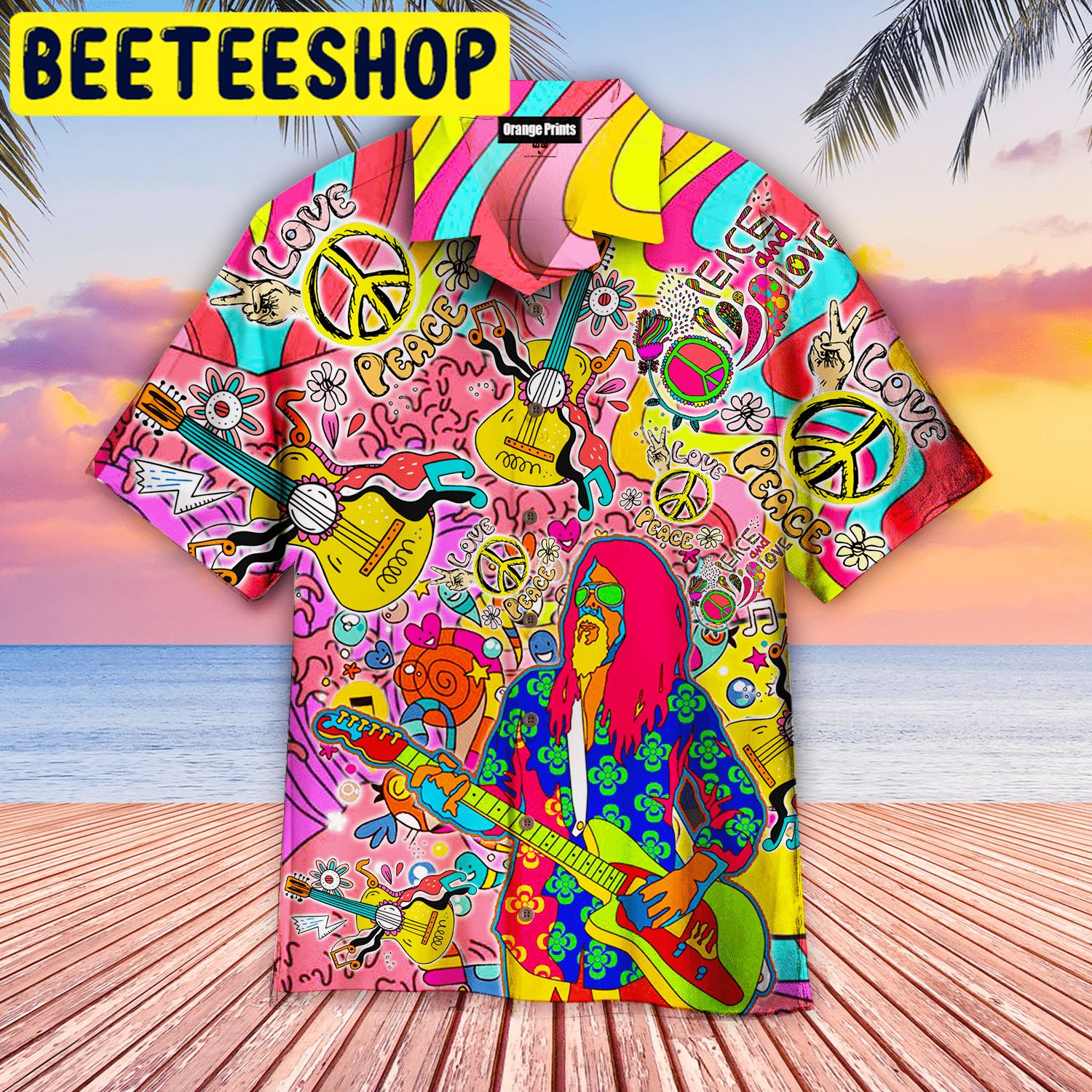 Hippie Guitar Colorful Hawaiian Shirt