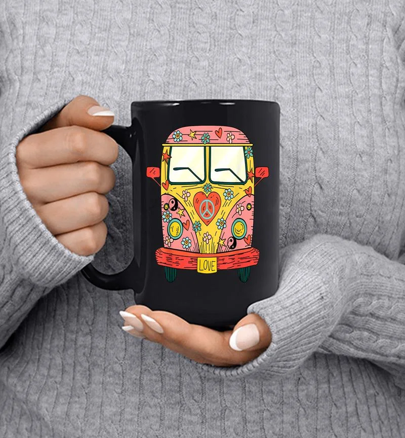 Hippie Kostm Peace Love Flower Power Retro Camper Bus Mug