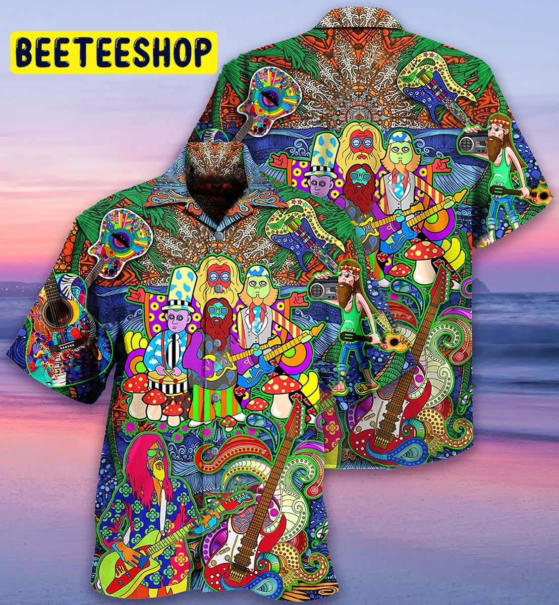 Hippie Music Electric Guitar Peace Life Color Trending Hawaiian Shirt