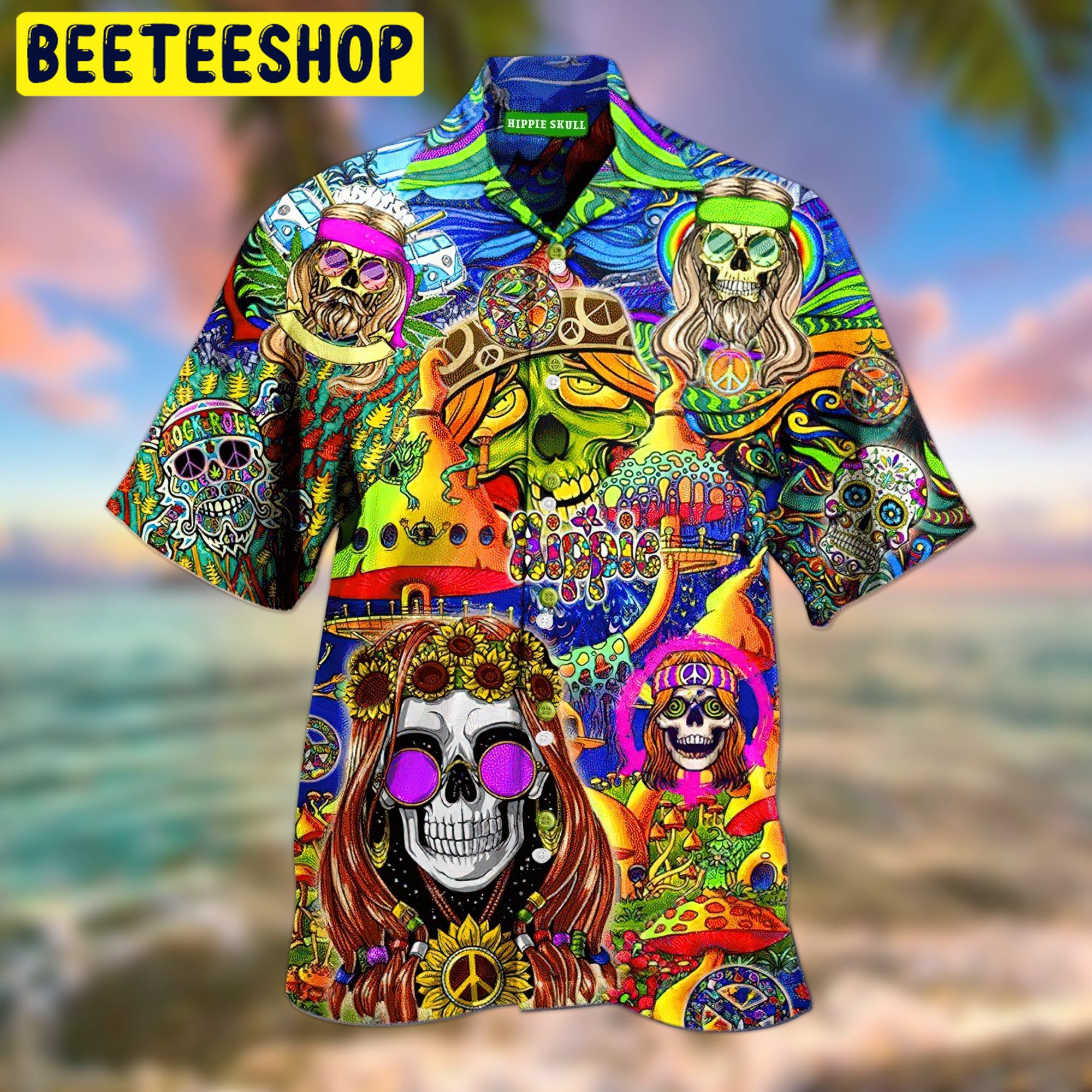 Hippie Skull 3D All Over Printed Trending Hawaiian Shirt