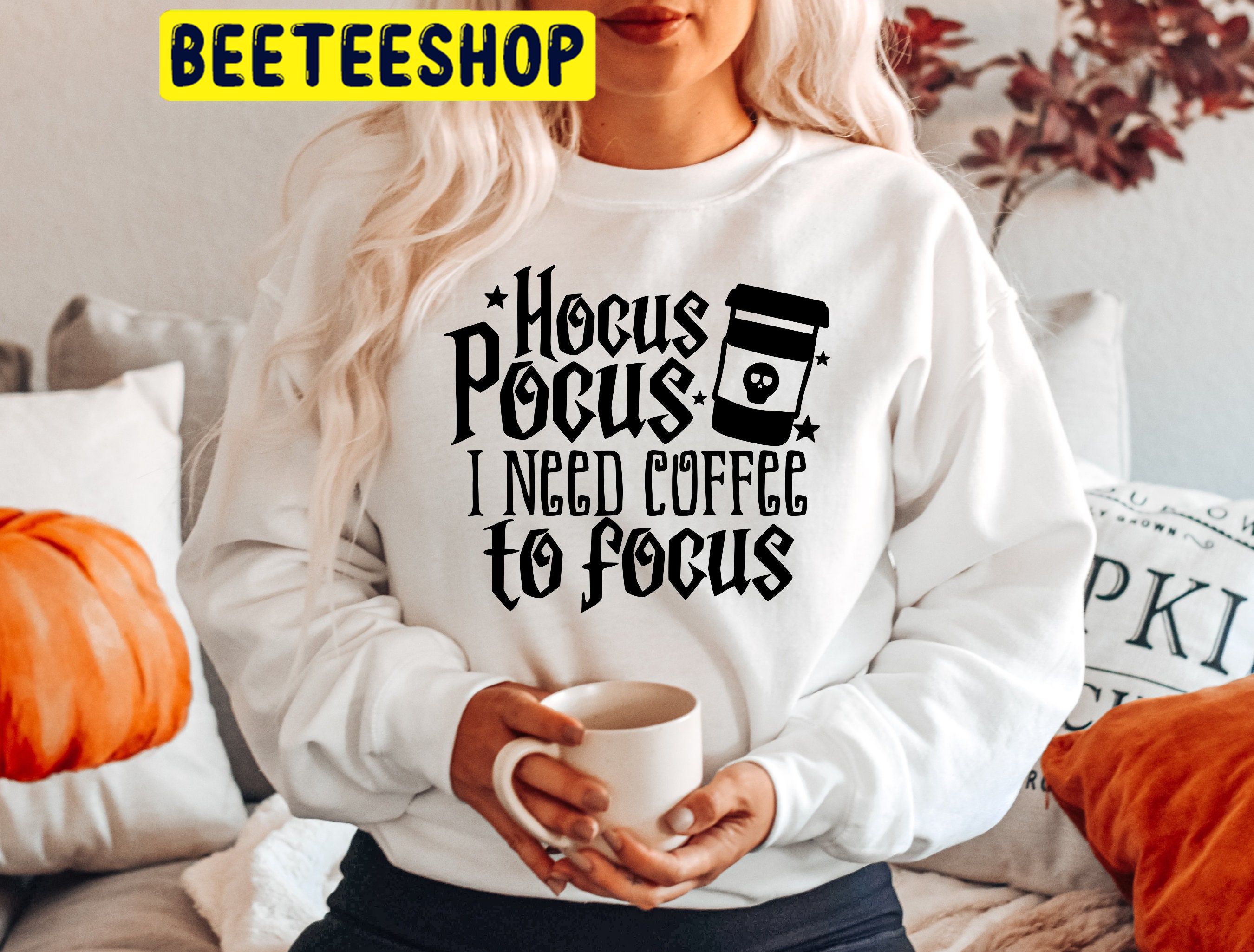 Hocus Pocus I Need Coffee To Focus Black Art HalloweenTrending Unisex Shirt