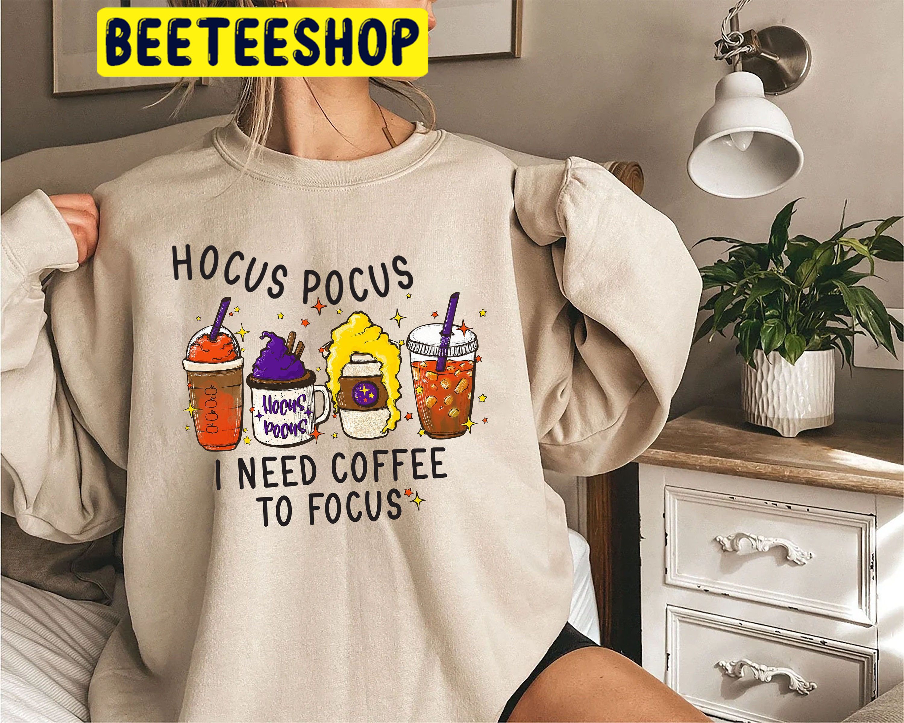 Hocus Pocus Need Coffee To Focus Sanderson Sisters Graphic Design HalloweenTrending Unisex Shirt