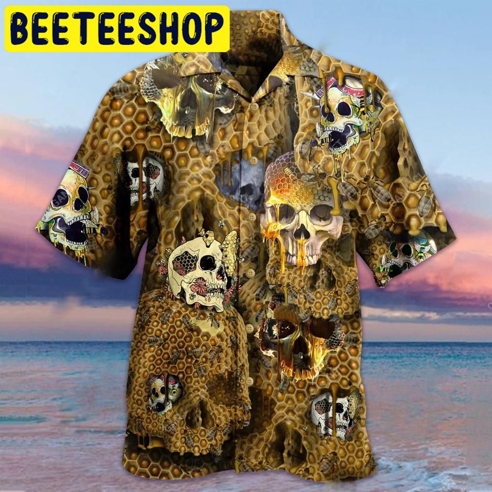 Honeybee Summer Yellow Skull Hawaiian Shirt