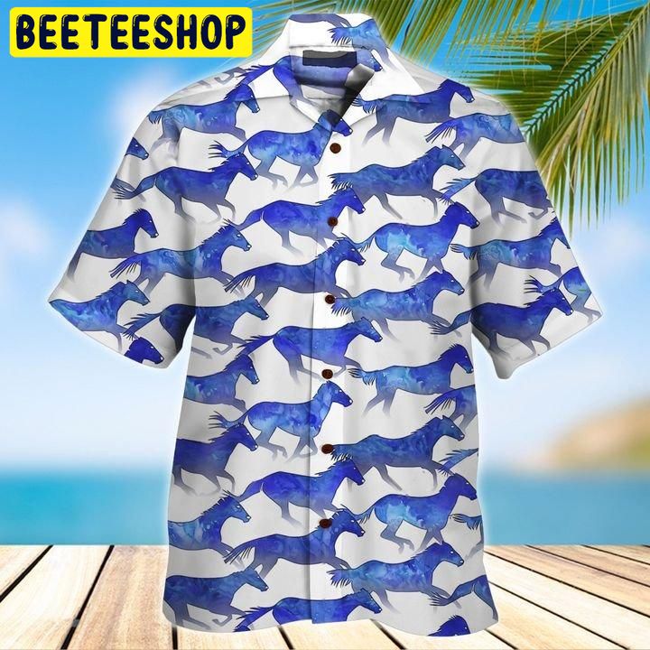 Horse Blue 3D All Over Printed Trending Hawaiian Shirt