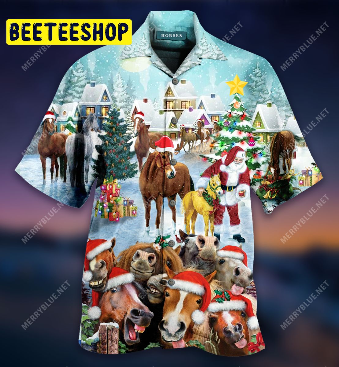 Horsing Around Holiday Christmas Unisex Trending Hawaiian Shirt