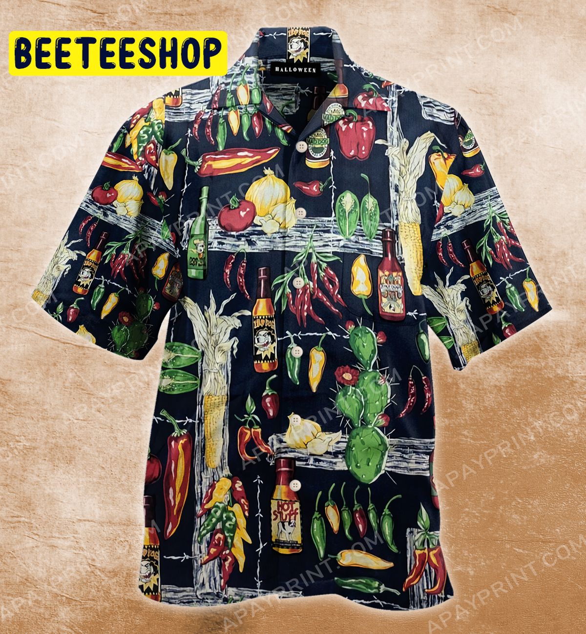 Hot Sauce Peppers Mexican Food Floral Surf Trending Hawaiian Shirt