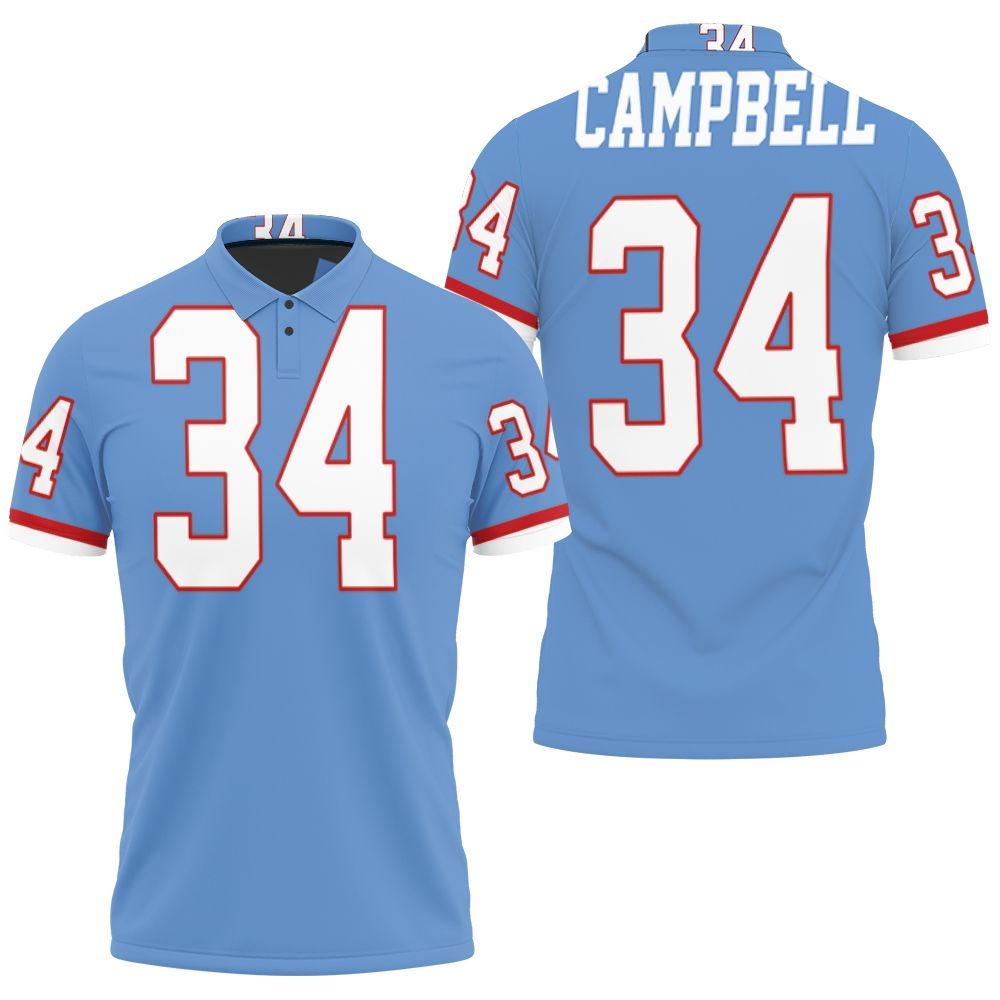 Houston Oilers Earl Campbell Light Blue 1980 Throwback Retired Player Jersey Inspired Style 3D All Over Print Polo Shirt