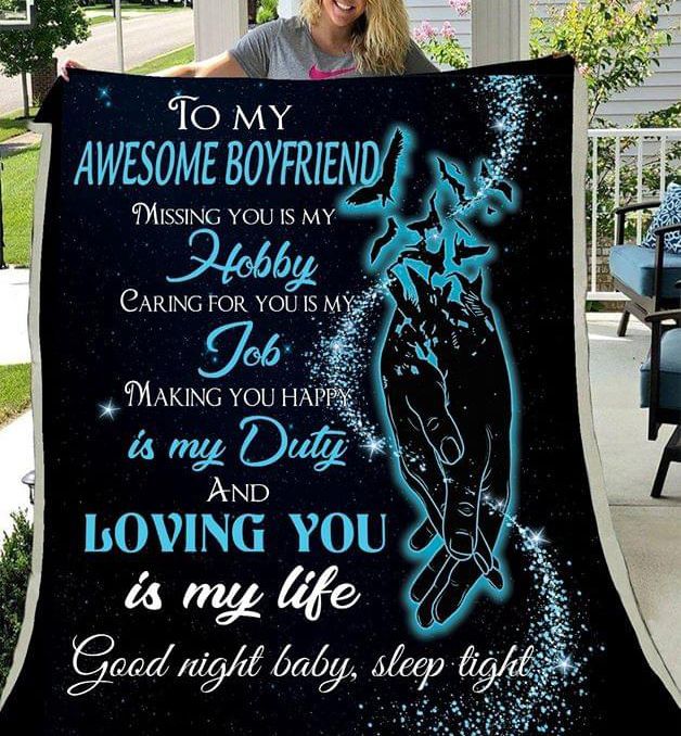 Husband And Wife To My Awesome Boyfriend Missing You Is My Hobby Caring For You Is My Job Good Night Baby Sleep Tight Blanket