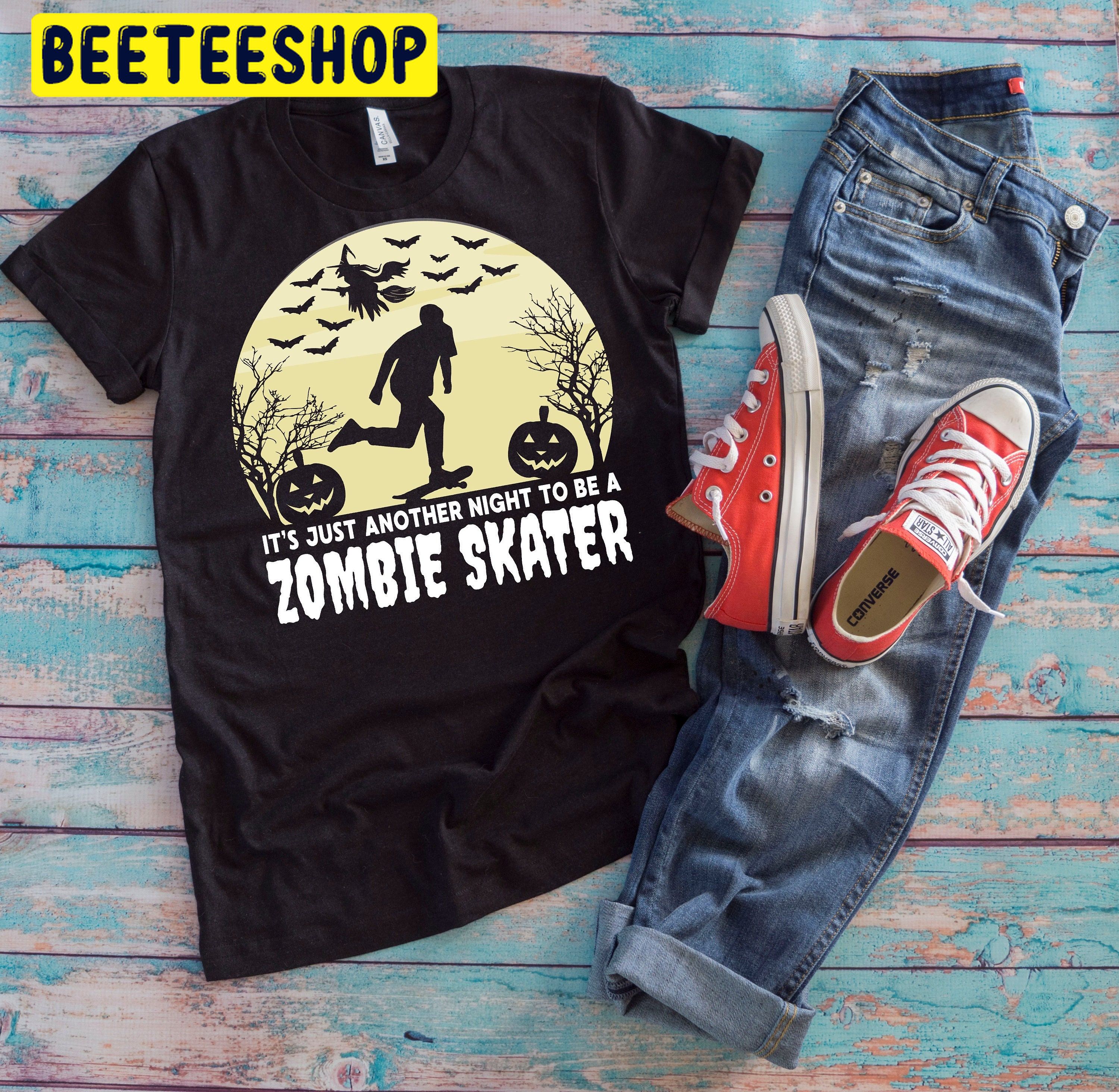 It’s Just Another Night To Be A Zombie Skater Spooky Skateboarding Halloween Trending Unisex Shirt