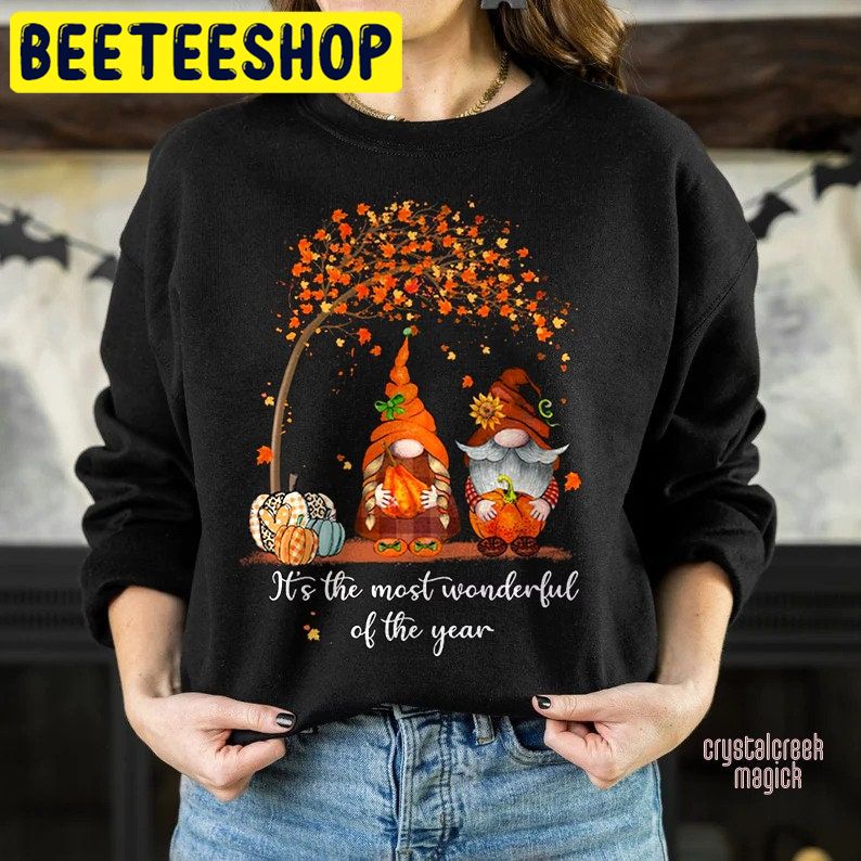 It’s The Most Wonderful Time Of The Year Retro Gnomes Sunflower Halloween Trending Unisex Shirt