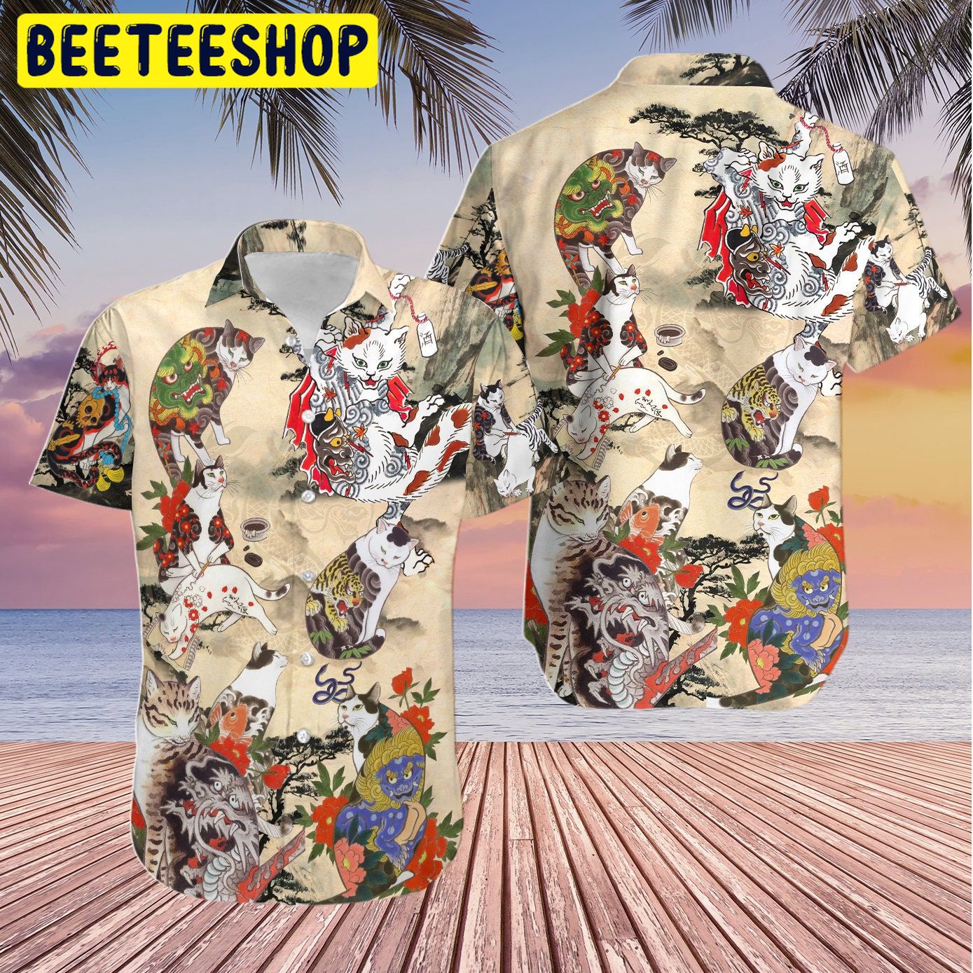 Japanese Cat Tattoo Trending Hawaiian Shirt