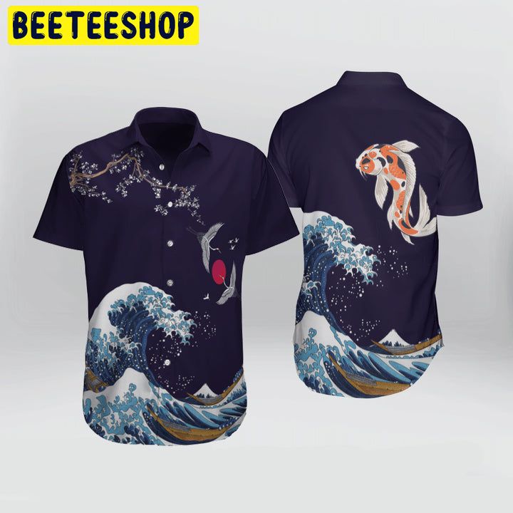 Japanese Waves Crane Koi Fish Trending Hawaiian Shirt