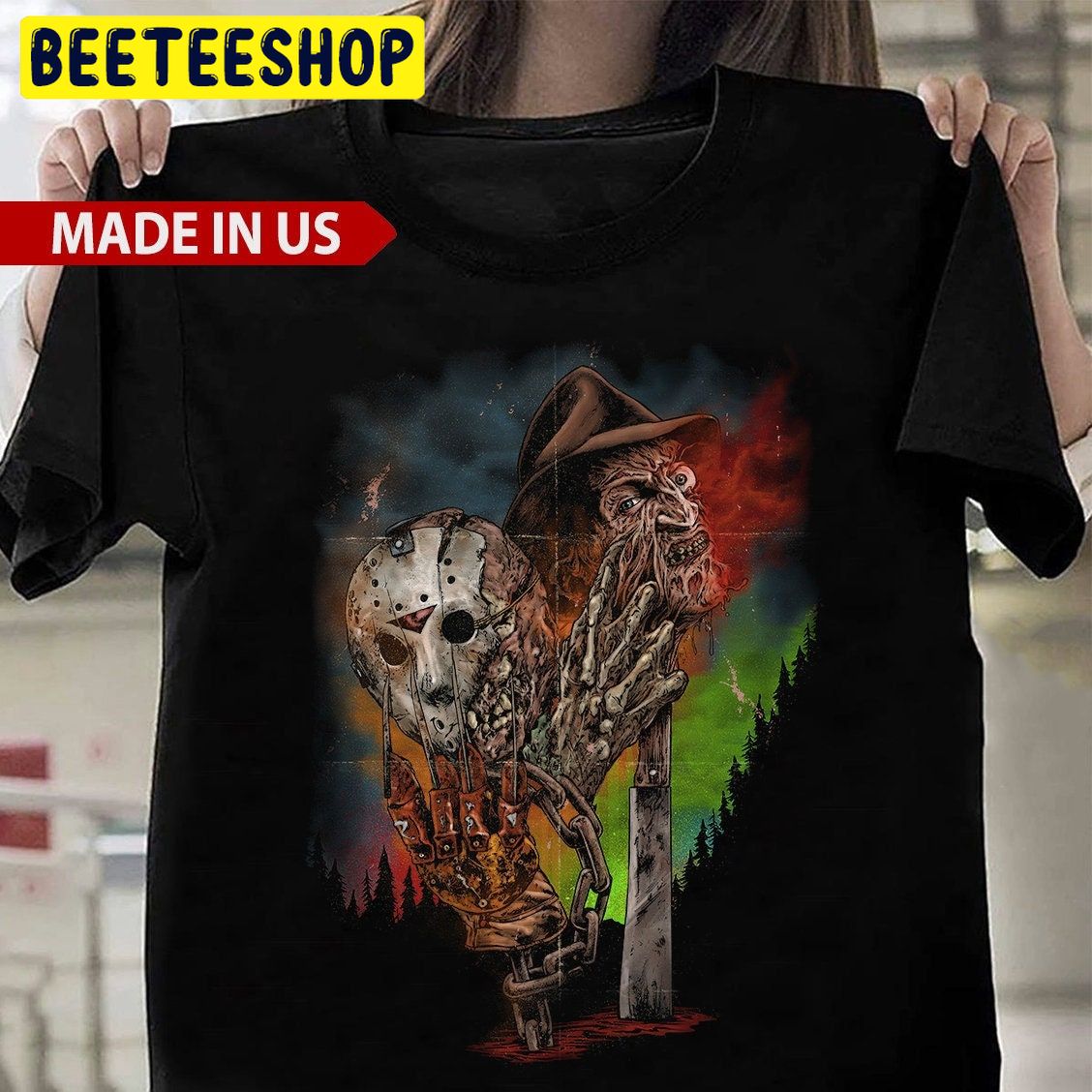 Jason Freddy Mashup Mask Halloween Jason Voorhees, Freddy Krueger, Halloween Movie Characters Trending Unisex Shirt