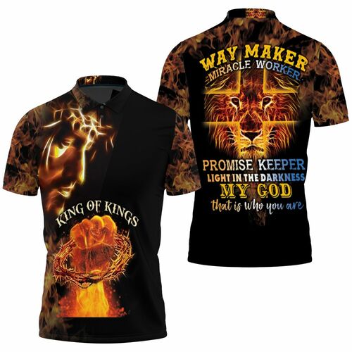 Jesus King Of Kings Way Maker Miracle Worker Lion 3d Printed 3D All Over Print Polo Shirt