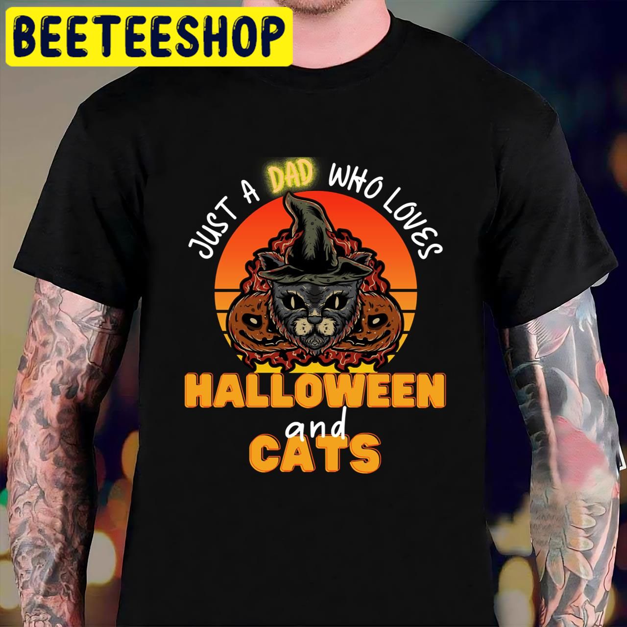 Just A Dad Who Loves And Cats Black Cat Halloween Trending Unisex T-Shirt