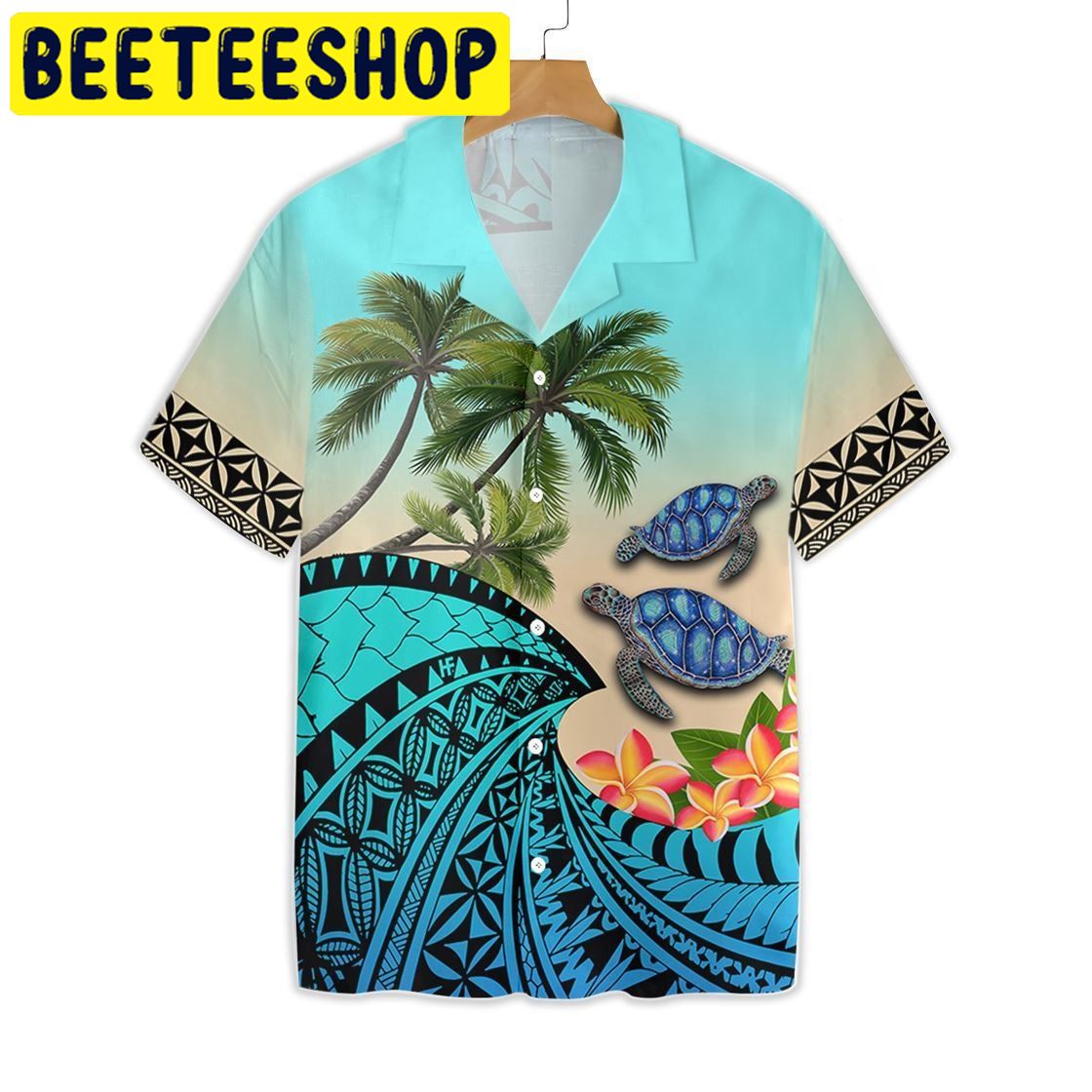 Kanaka Maoli Polynesian Turtle Coconut tree And Plumeria Hawaiian Shirt