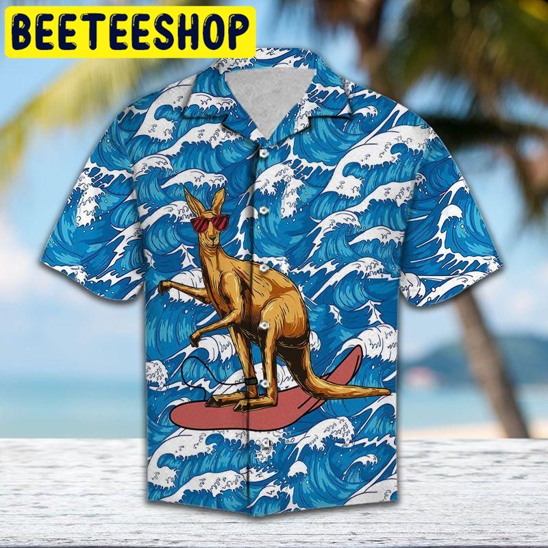 Kangaroo Surfing Hawaiian Shirt