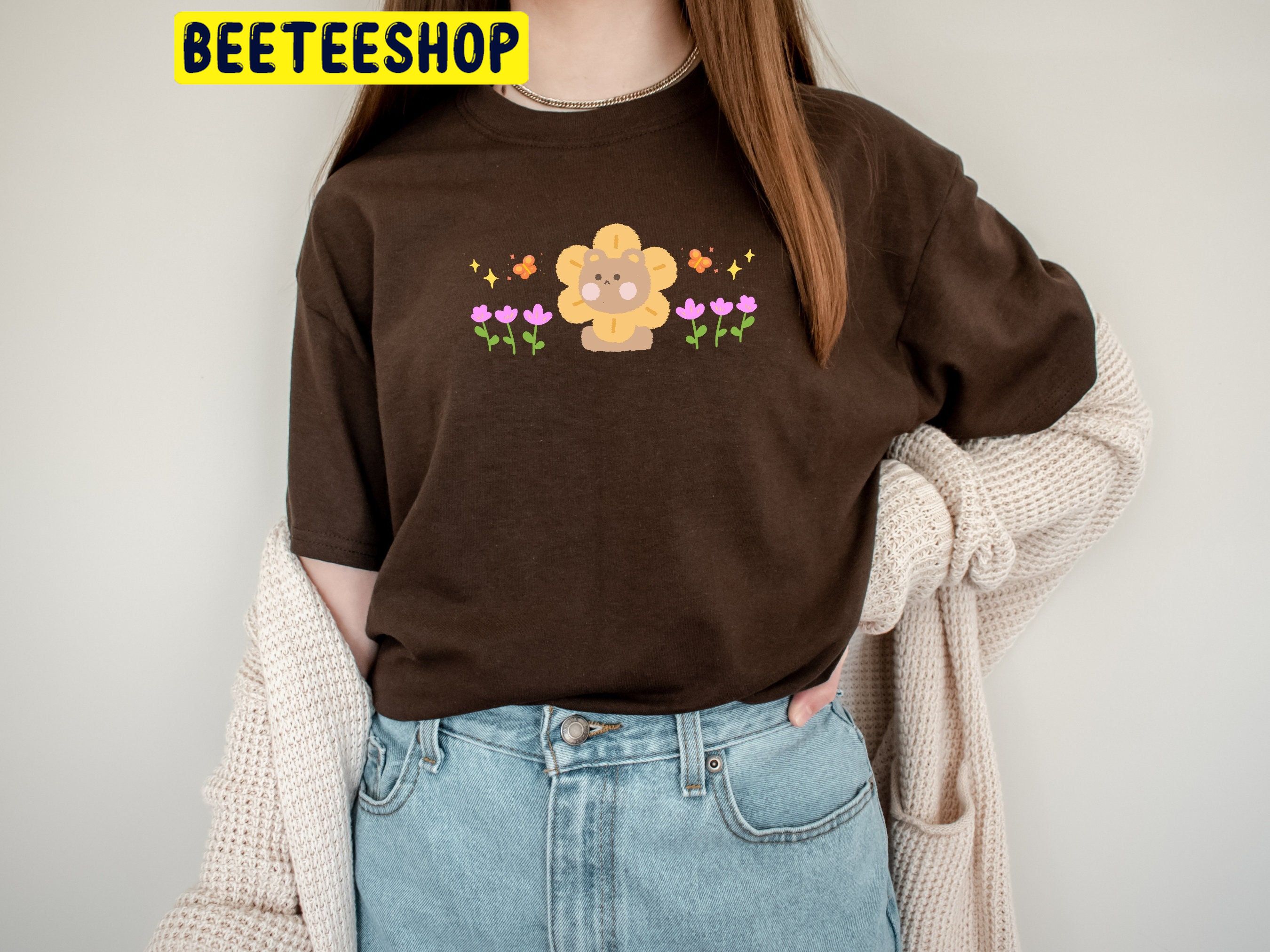 Kawaii Teddy Bear Shirt Cute Sunflower Trending Unisex Shirt