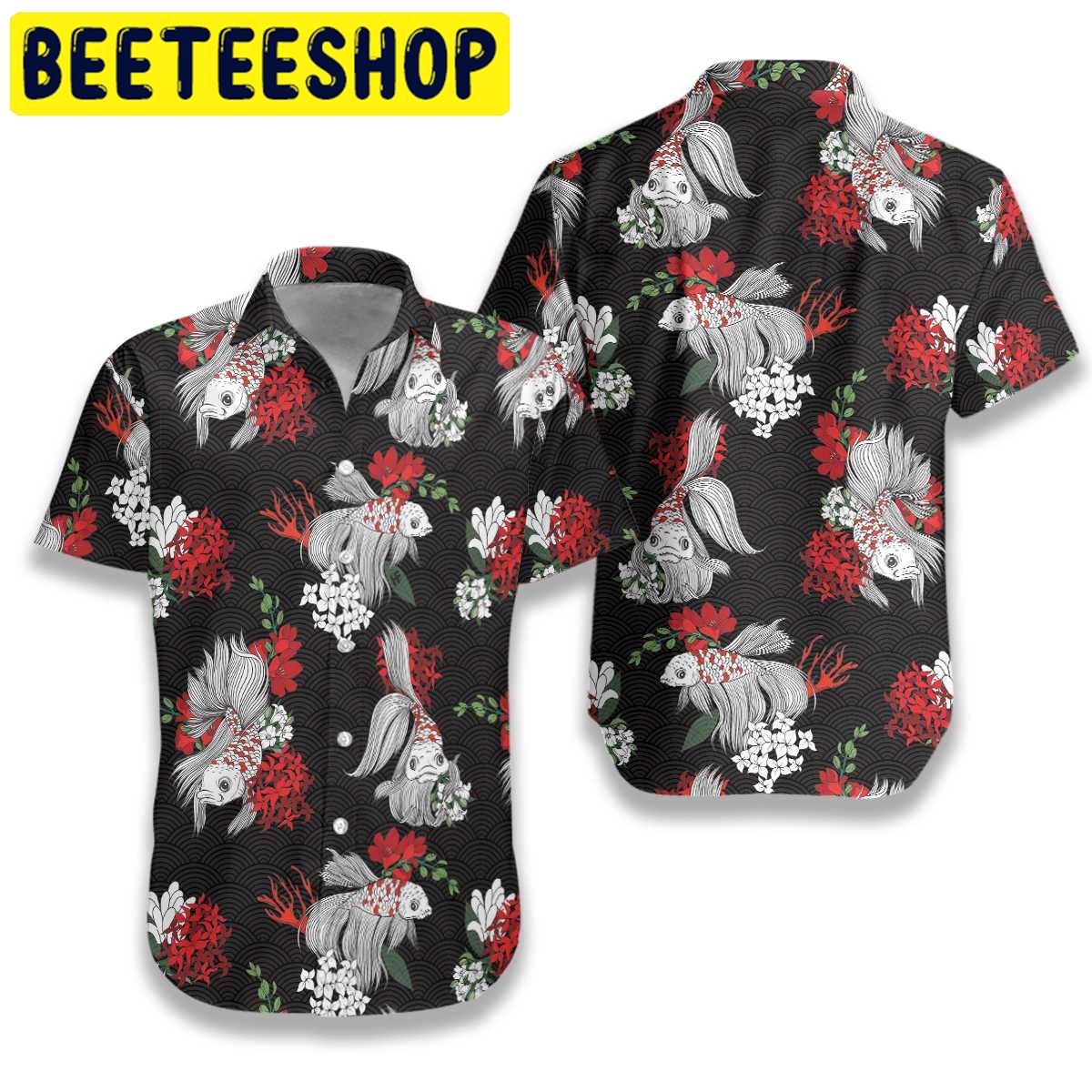 Koi Fish And Flowers Hawaiian Shirt