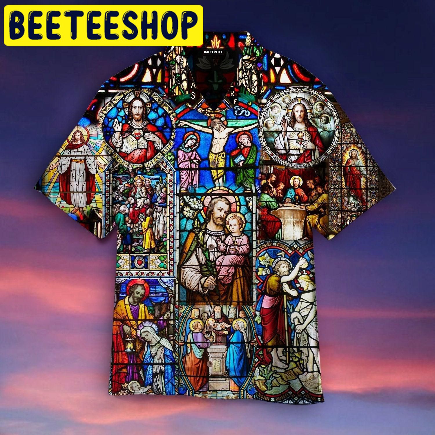 Life Of Jesus Stained Glass Hawaiian Shirt