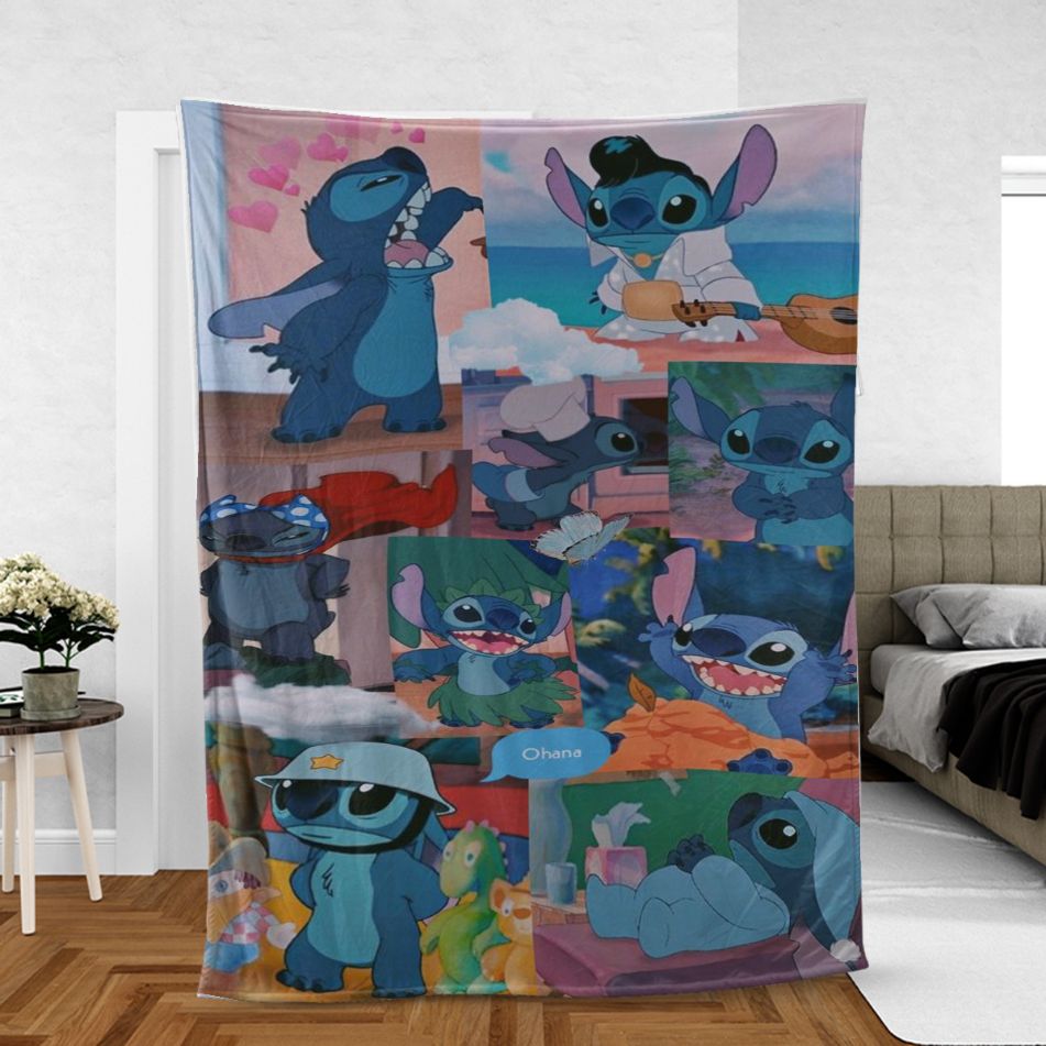 Lilo And Stitch Funny Stitch Ohana Gift, Stitch As Elvis Comfy Sofa Throw Blanket