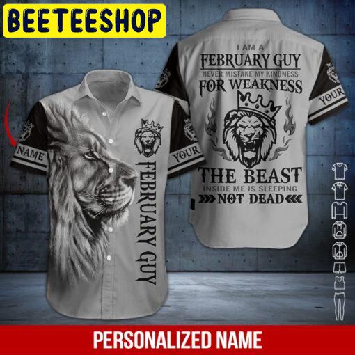 Lion February Guy Custom Name Hawaiian Shirt