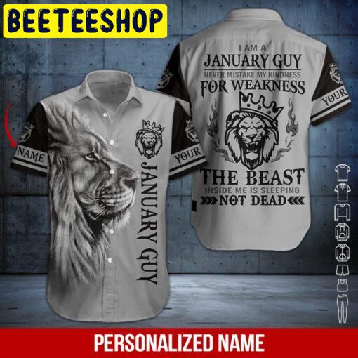 Lion January Guy Custom Name Hawaiian Shirt