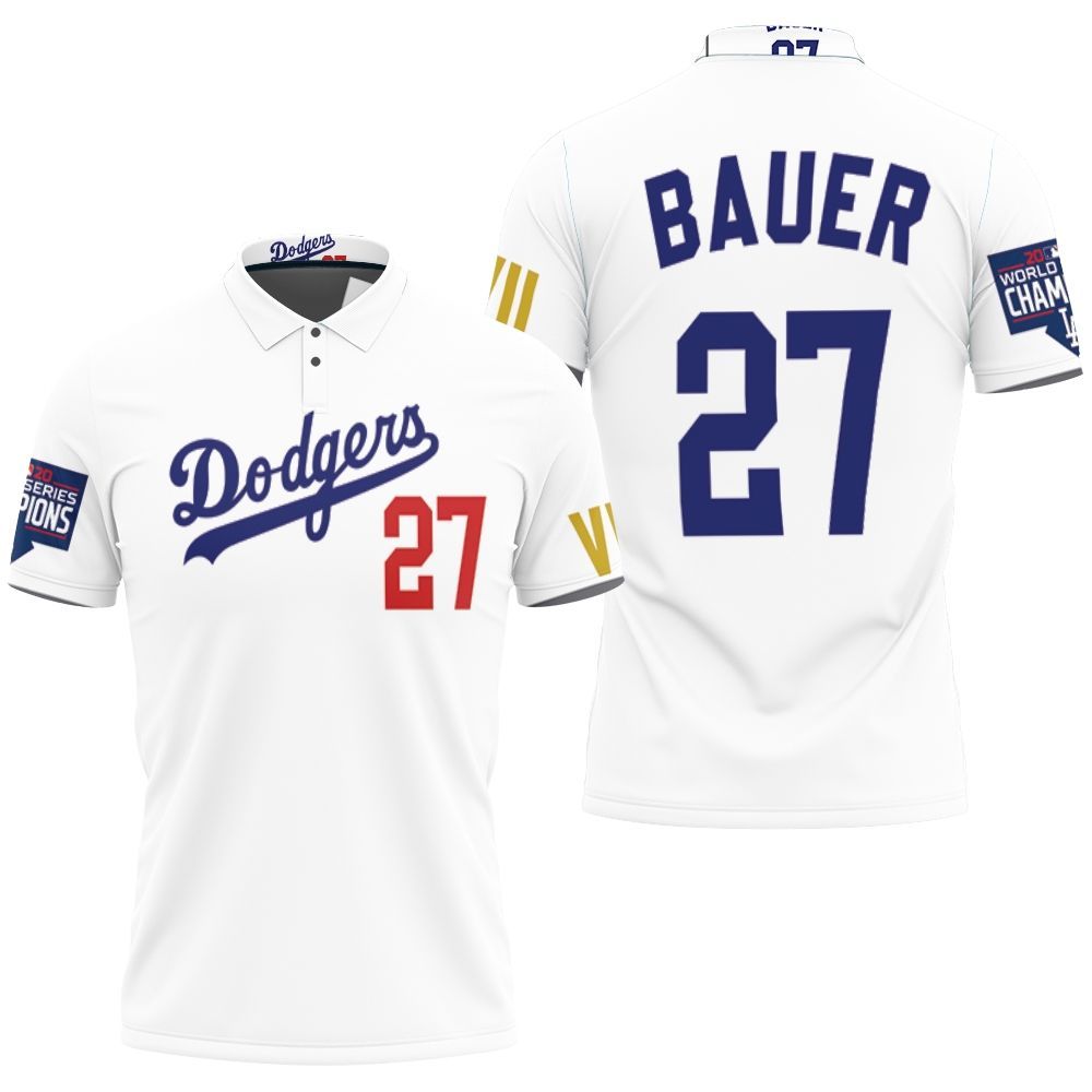 Los Angeles Dodgers Bauer 27 2020 Championship Golden Edition White Jersey Inspired Style 3D All Over Print Polo Shirt