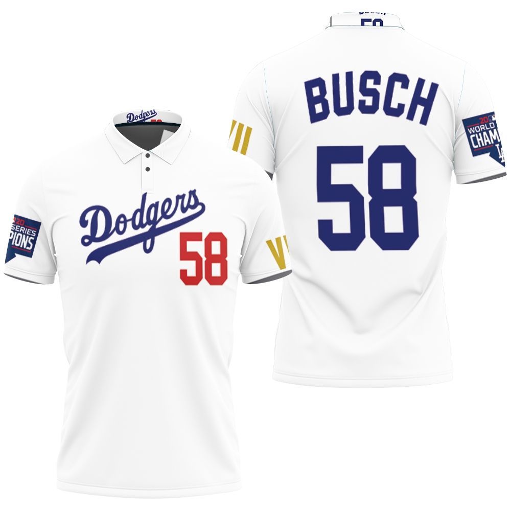 Los Angeles Dodgers Busch 58 2020 Championship Golden Edition White Jersey Inspired Style 3D All Over Print Polo Shirt