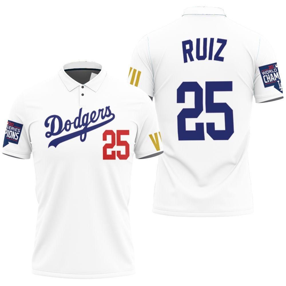 Los Angeles Dodgers Ruiz 25 2020 Championship Golden Edition White Jersey Inspired Style 3D All Over Print Polo Shirt