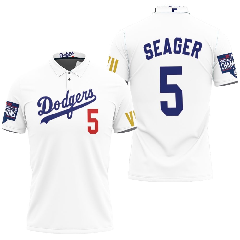 Los Angeles Dodgers Seager 5 2020 Championship Golden Edition White Jersey Inspired Style 3D All Over Print Polo Shirt