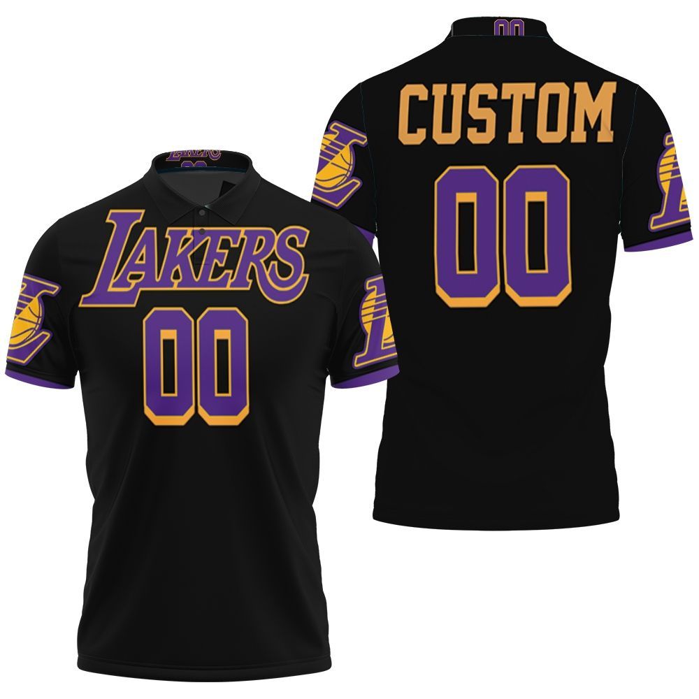 Los Angeles Lakers 2020-21 Earned Edition Black Personalized Jersey Inspired Style 3D All Over Print Polo Shirt