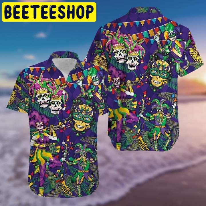 Mardi Gras Clown Skull Happy Purple Halloween Hawaiian Shirt