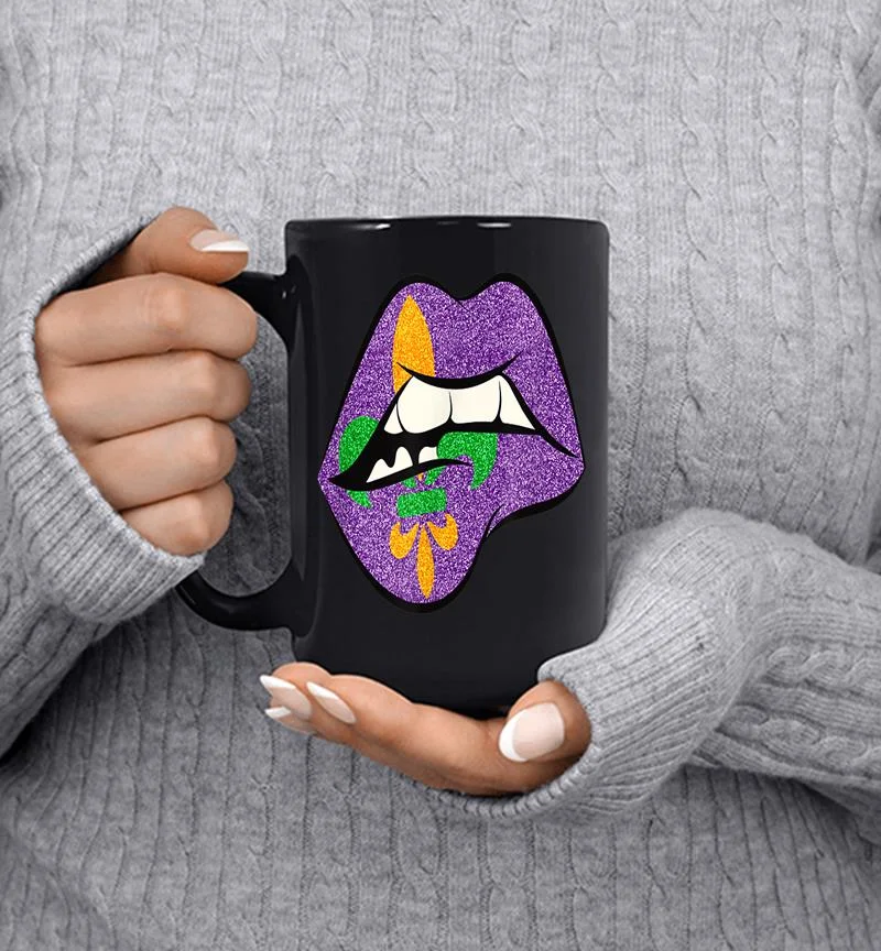 Mardi Gras Lips Fleur De Lis For Fat Tuesday Parade Mug