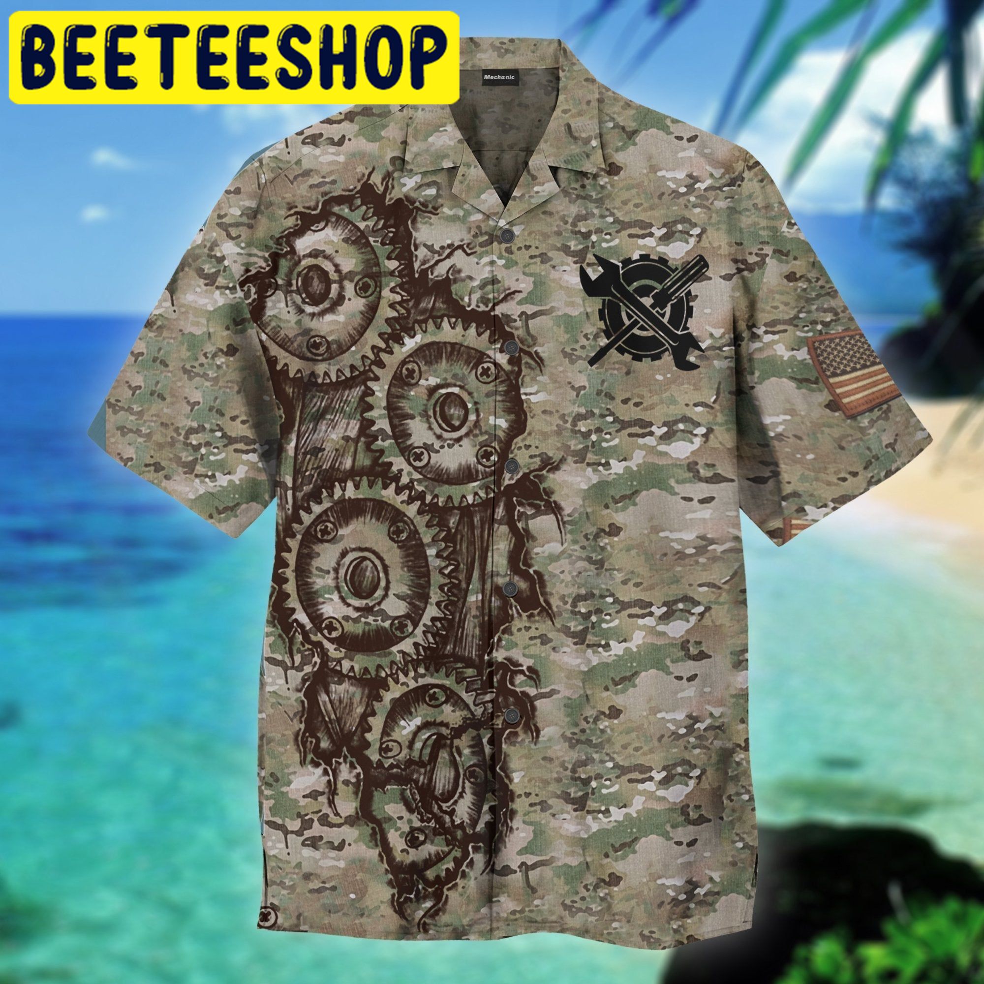 Mechanic Us Army Veteran Camo Hawaiian Shirt