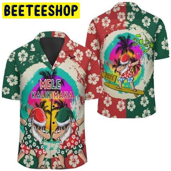 Mele Kalikimaka Dabbing Santa Surfing Christmas Hawaiian Shirt