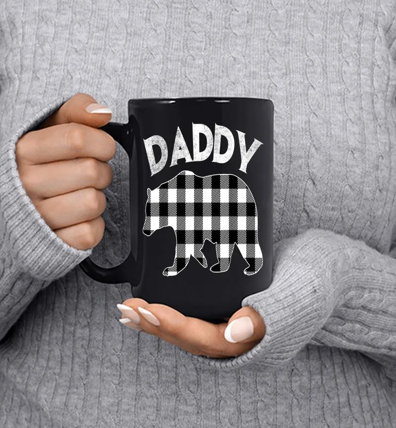 Mens Black And White Buffalo Plaid Daddy Bear Christmas Pajama Mug