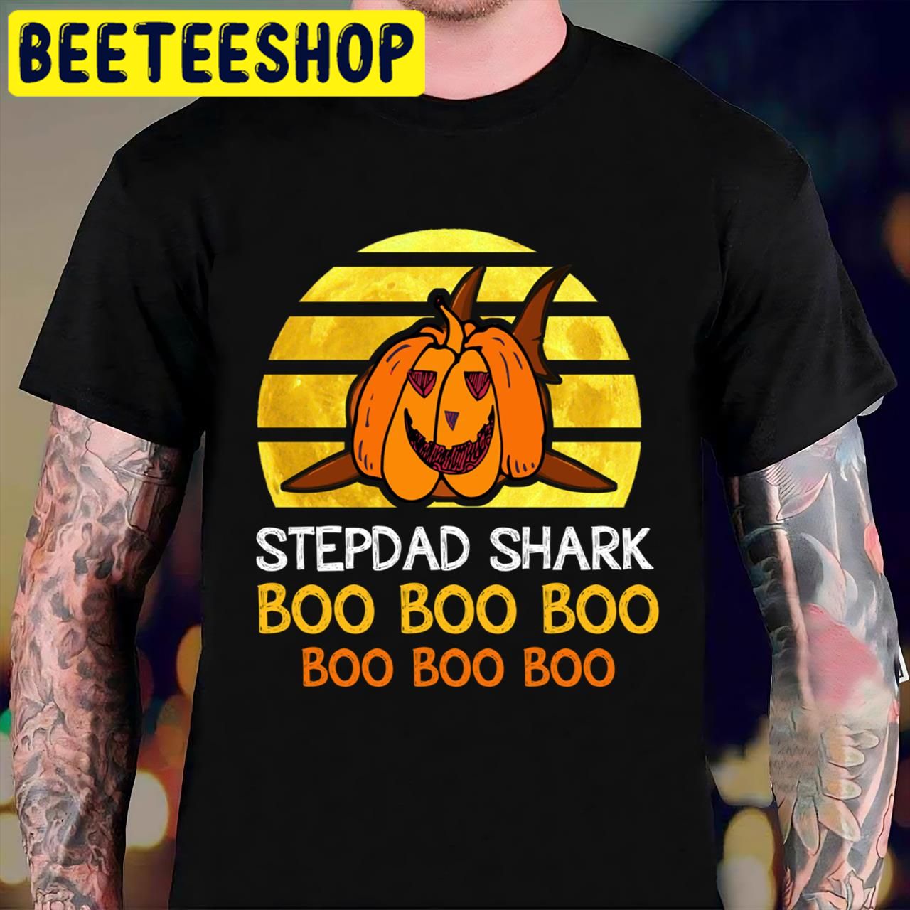 Mens Stepdad Shark Boo Pumpkin Stepdad Halloween Trending Unisex T-Shirt