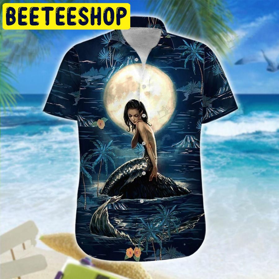 Mermaid Under The Moon Light Hawaiian Shirt