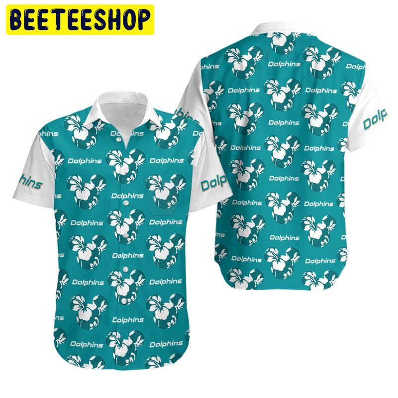 Miami Dolphins Mickey and Flowers Hawaiian Shirt