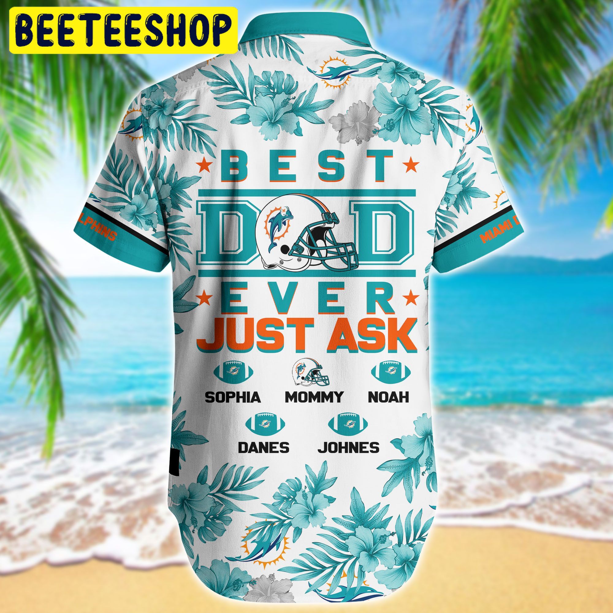 Miami Dolphins NFL Short Best Dad Ever Custom Kid Name Hawaiian Shirt