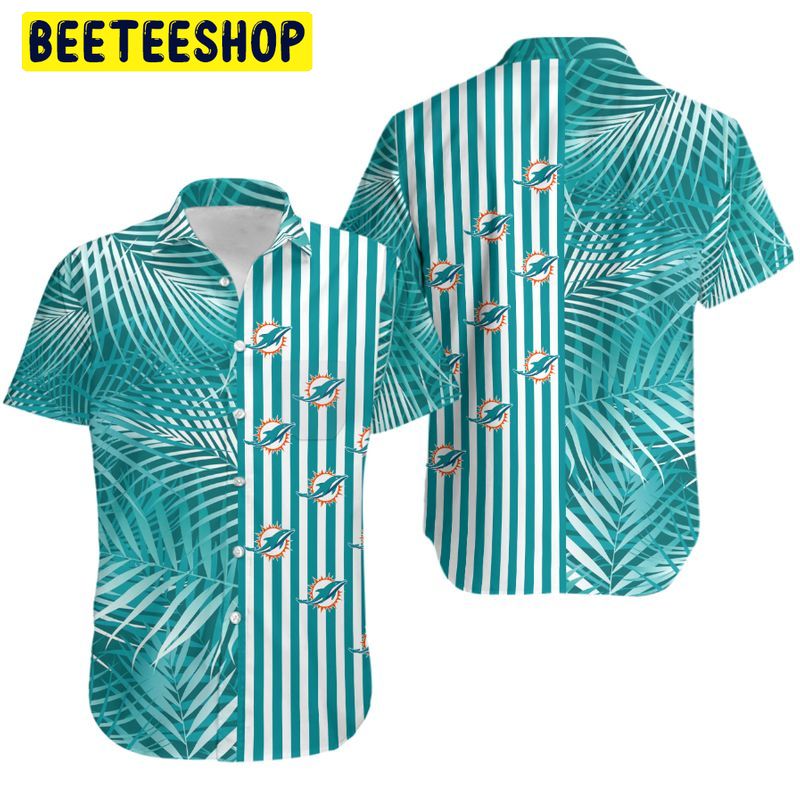 Miami Dolphins Palm Leaves and Stripes Hawaiian Shirt