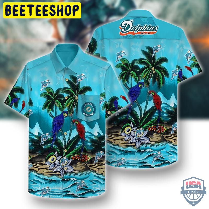 Miami Dolphins Parrots Couple For Fans Hawaiian Shirt