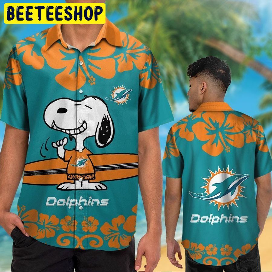 Miami Dolphins Snoopy Short Sleeve Button Up Tropical Aloha Hawaiian Shirt