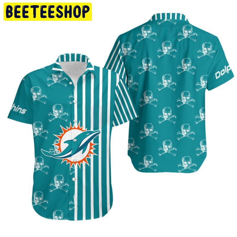 Miami Dolphins Stripes and Skull Hawaiian Shirt